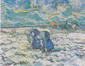 VG Zwei grabende Bauerinnen auf schneebedecktem Feld 600 VG Zwei grabende Bauerinnen auf schneebedecktem Feld 600