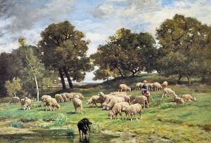 Shepherdess and Her Flock Charles Emile Jacque 1878 600
